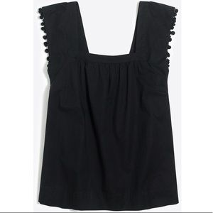 J Crew Stretch Cotton Top with Pom Poms